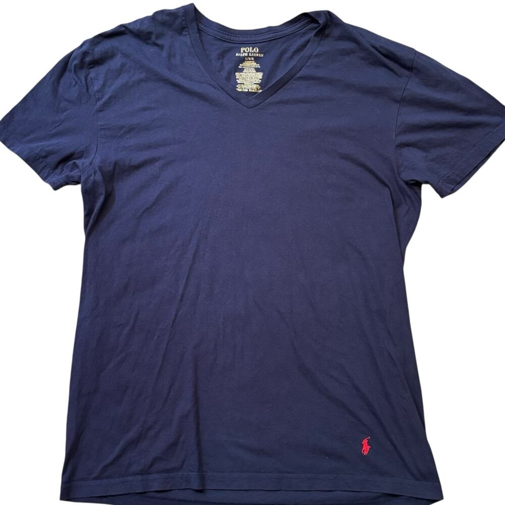 Polo Ralph Lauren Modern Cut Cotton Navy Blue V Neck Tee Measures M | Tagged L